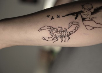 male-arm-tattoo-scorpion-black-fine-line-